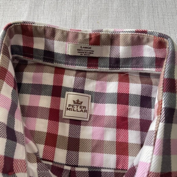 Peter Millar Mens Shirt Plaid Long Sleeve Cotton. Size L - Picture 3 of 8